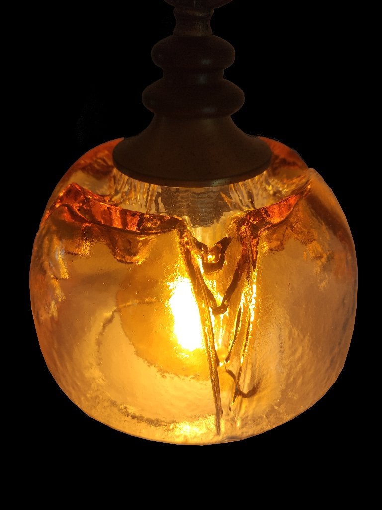 Fantastische vintage Murano amber kleurige design hanglamp, Ophalen of Verzenden, Gebruikt, Glas, E27 (groot)