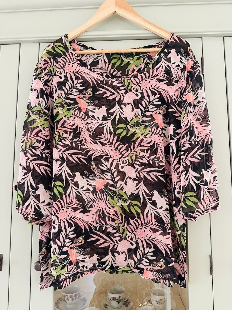 Blouse flamingo roze groen zwart Norah maat 40 Nieuw, Maat 38/40 (M), Meerkleurig, Nieuw, Ophalen of Verzenden