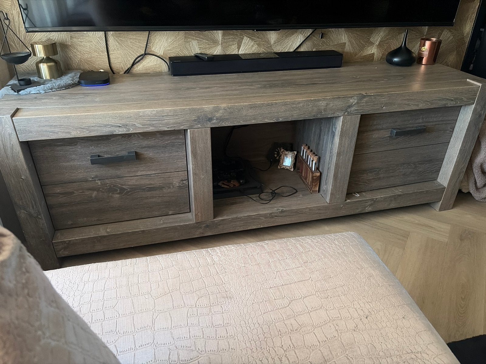 houten tv-meubel met opbergruimte, Ophalen, Gebruikt, Minder dan 25 discs, Hout