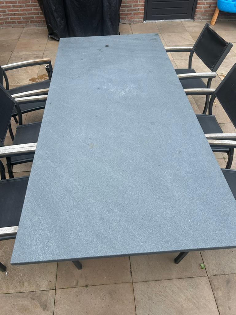 Robuuste tuintafel met granieten blad, Tuin en Terras, Tuintafels, Ophalen, Gebruikt, Rechthoekig, Overige materialen