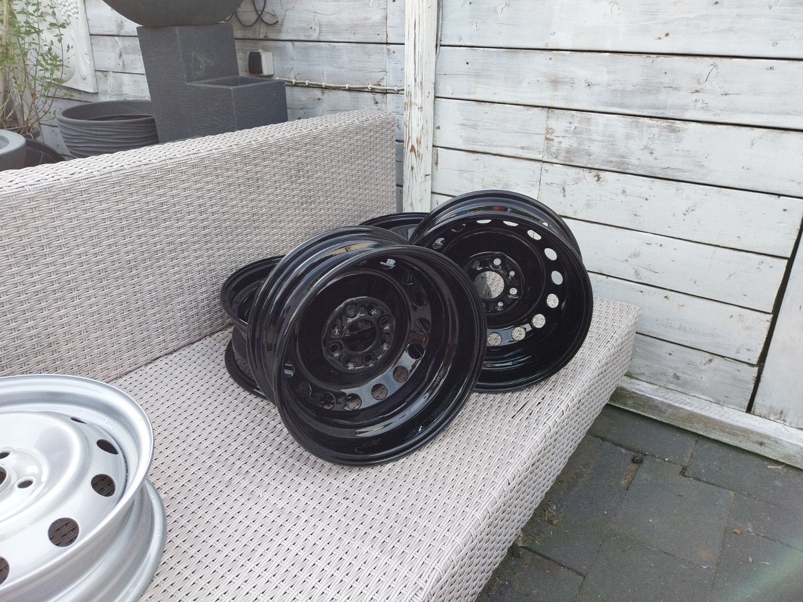 Set van 4 zwarte stalen velgen, Auto diversen, Ophalen, Gebruikt
