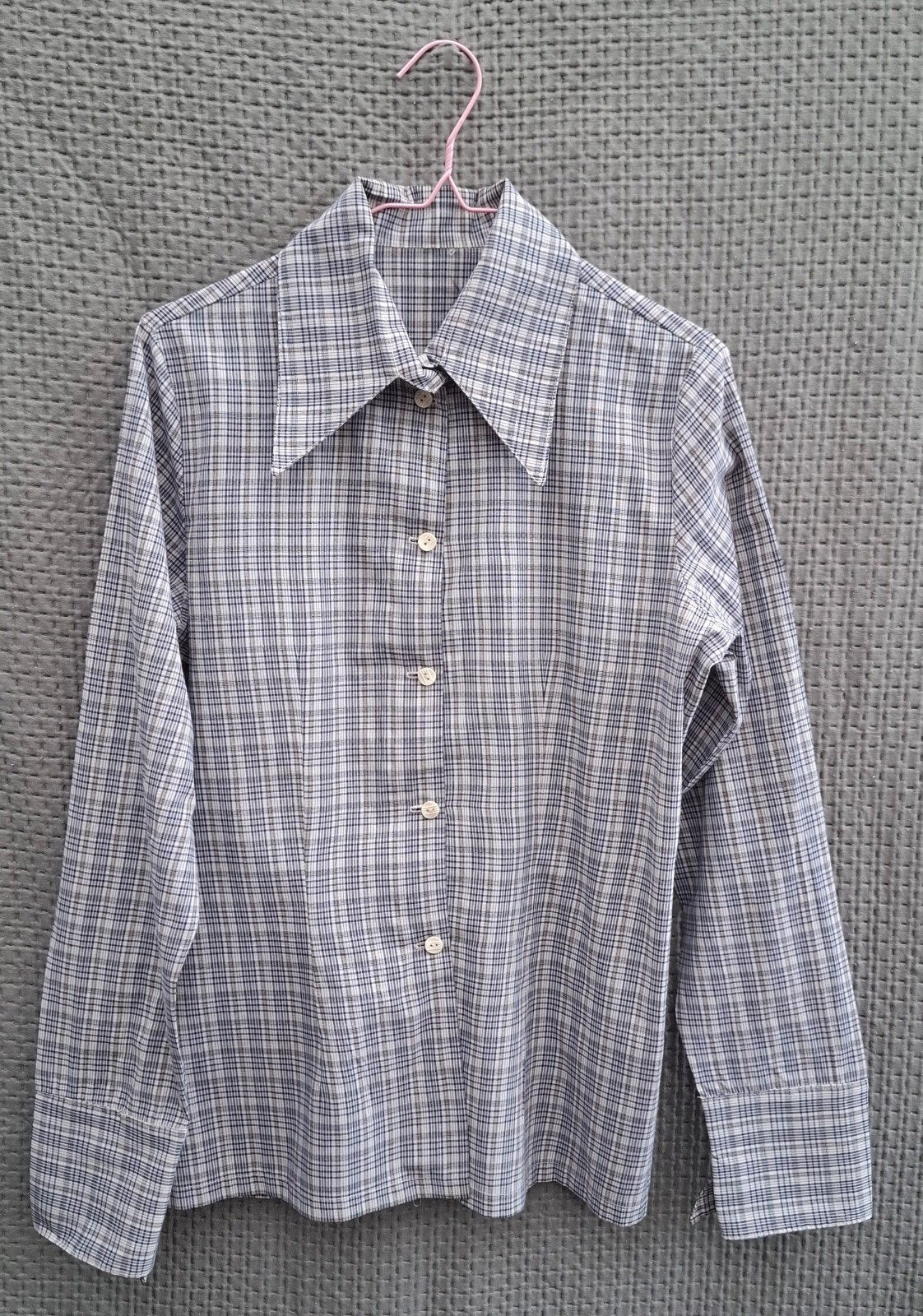 Vintage blouse, maat 38/M - ruit - groen, wit & blauw- 90's, Maat 38/40 (M), Blauw, ,, Ophalen of Verzenden