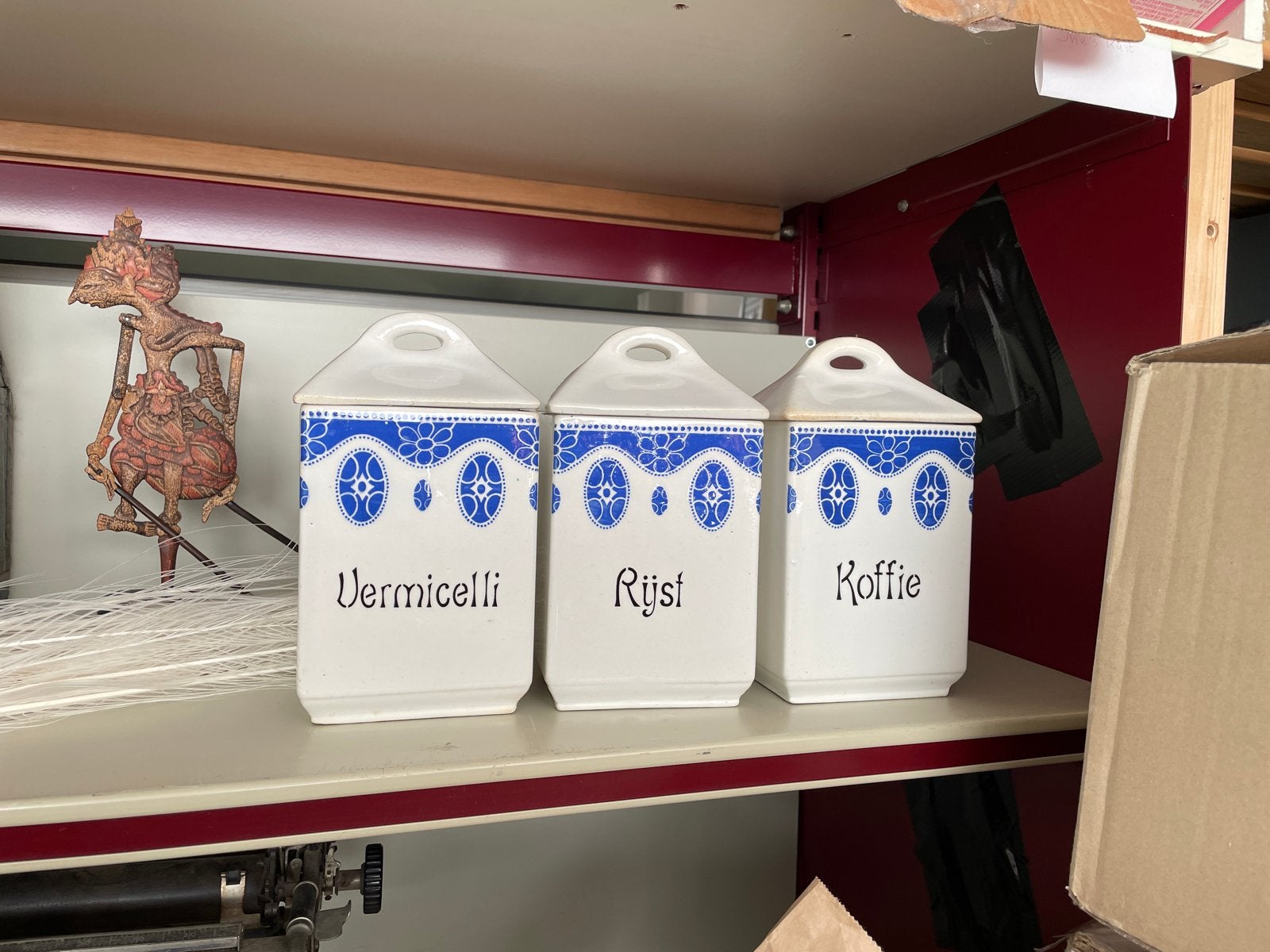 Set van 3 vintage voorraadpotten: Vermicelli, Rijst, Koffie, Ophalen