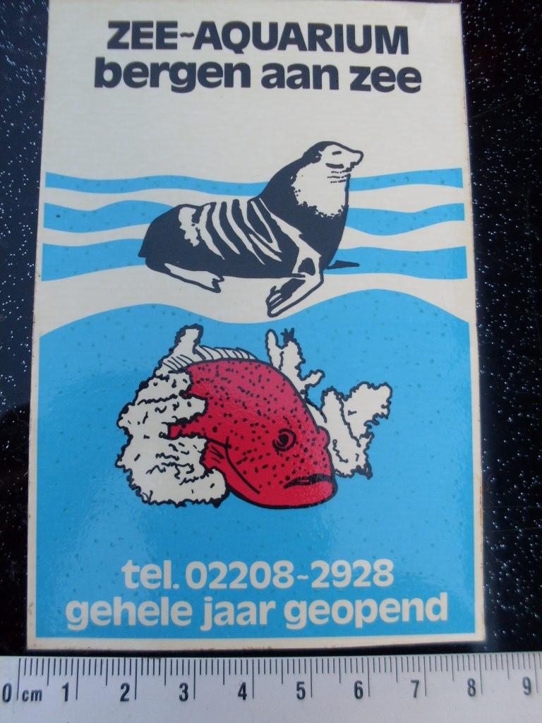 sticker zee-aquarium bergen aan zee logo vintage, Verzenden, Zo goed als nieuw, Bedrijf of Vereniging