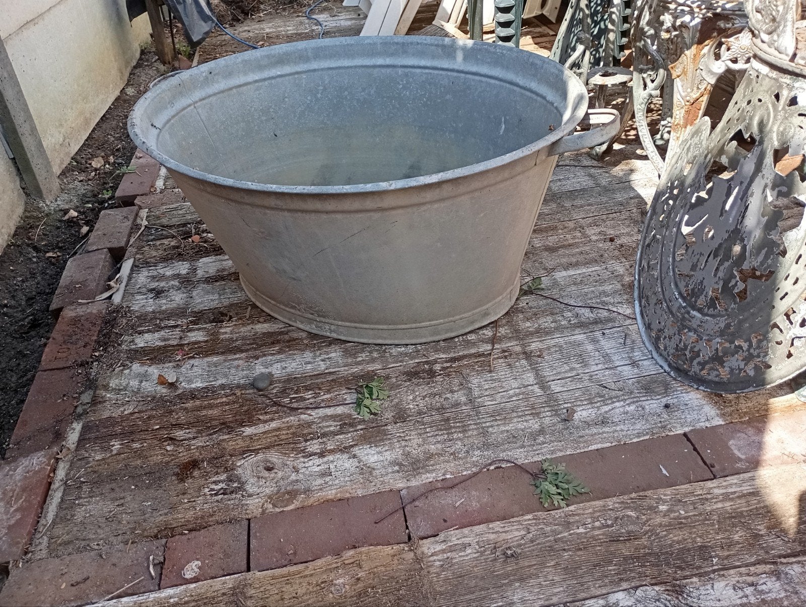Grote ovale zinken teil - Vintage wasbak/plantenbak, Ophalen