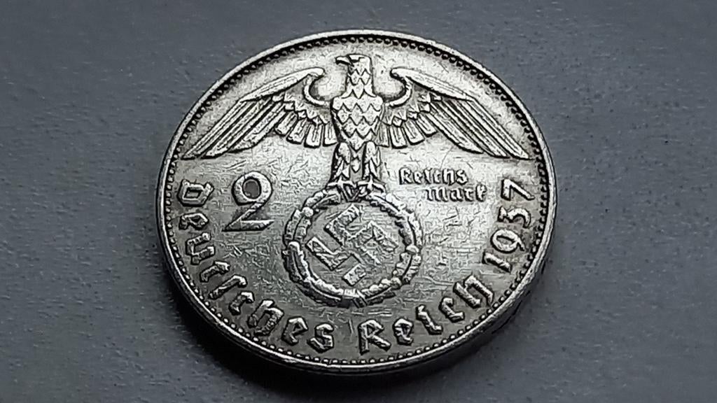 WO2 2 Reichsmark 1937E zilver nazi duitsland, Ophalen of Verzenden, Duitsland, Losse munt, Zilver