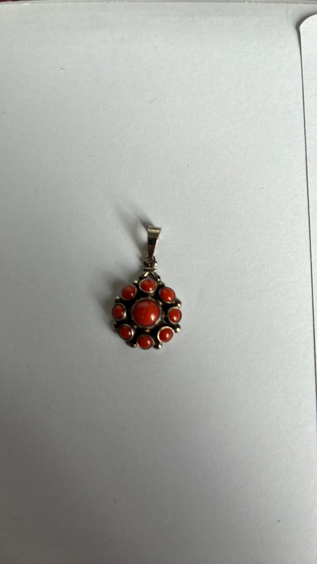 Zilver hanger met bloedkoraal, Ophalen of Verzenden, Gebruikt, Rood, Zilver