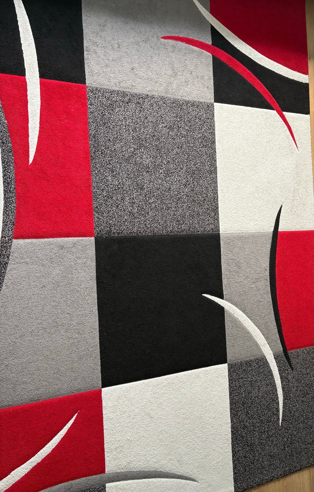 Modern Vloerkleed Rood Zwart Grijs Wit - Zo goed als nieuw, Ophalen, 150 tot 200 cm, 200 cm of meer, Zo goed als nieuw