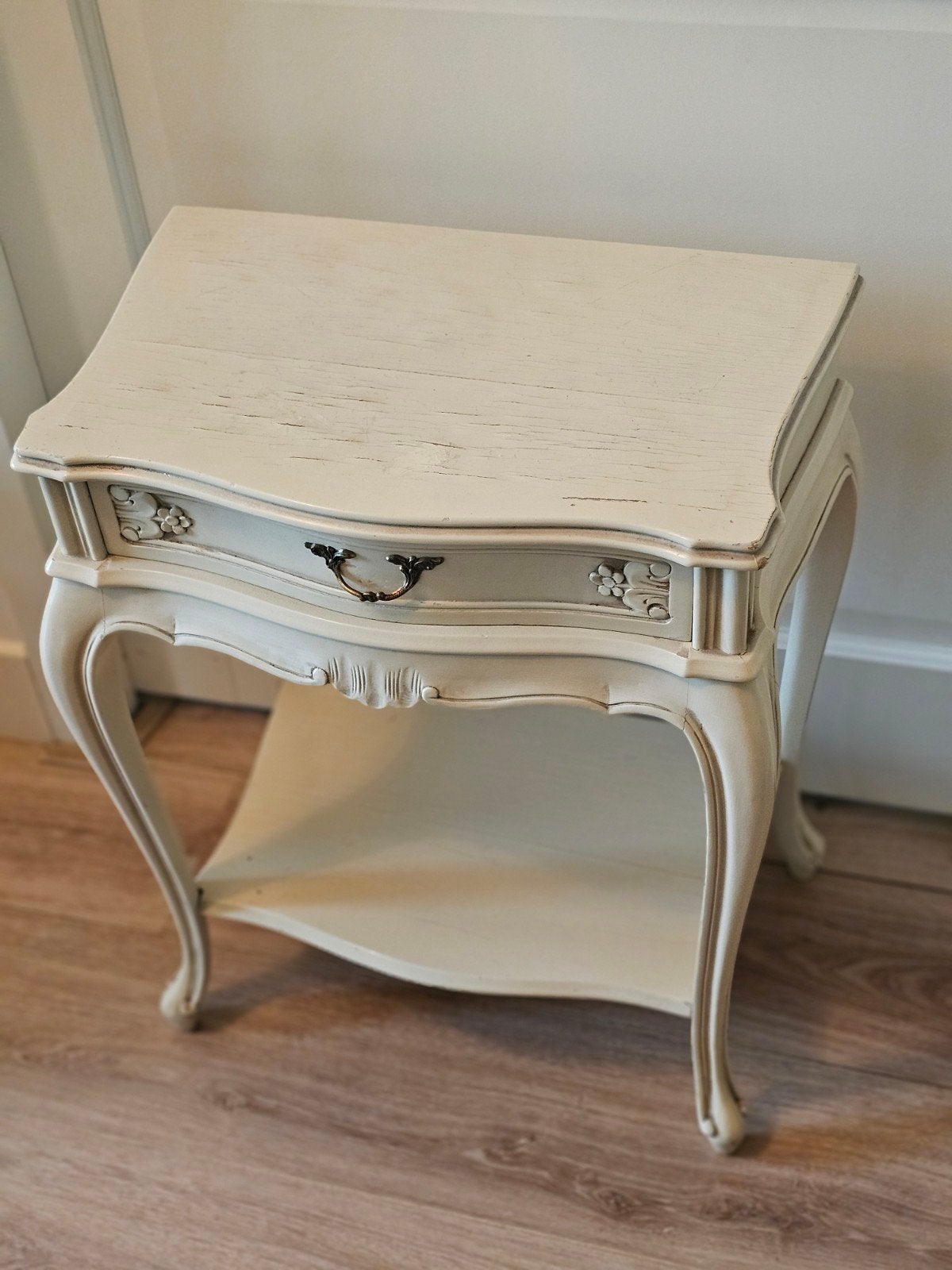 Vintage Bijzettafels met Lade - Crème Wit, Ophalen