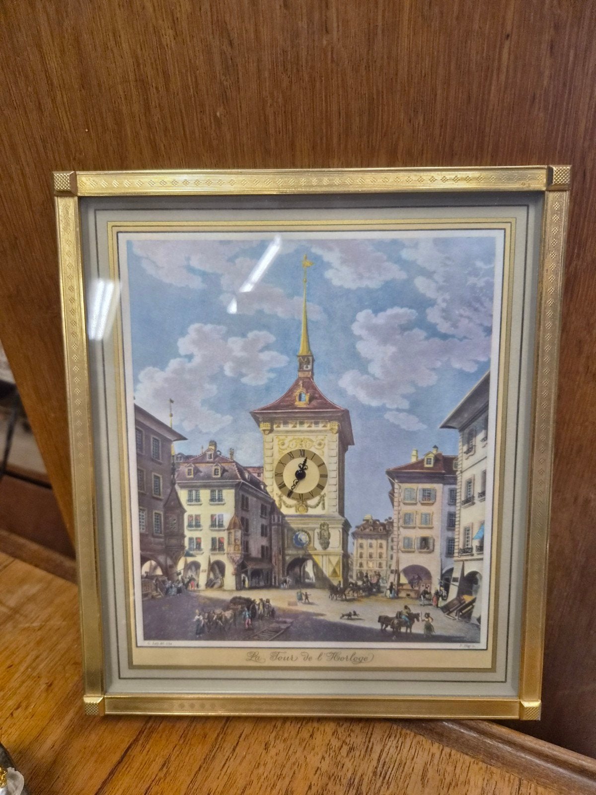Antieke Zwitserse Klok met Stadsgezicht, Ophalen of Verzenden
