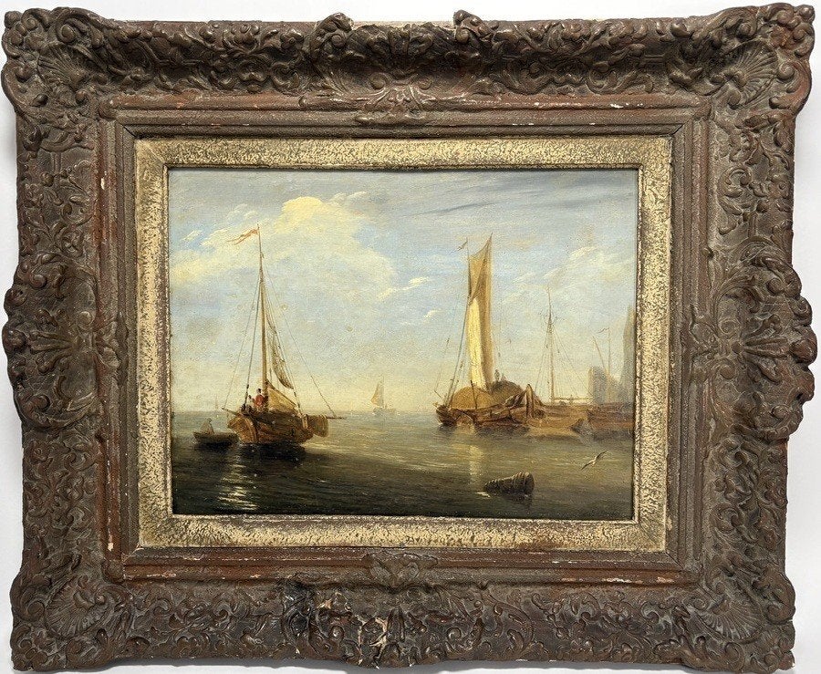 870. Olieverf, G.W. Opdenhoff–zeilschepen, 19e eeuw, Ophalen of Verzenden, Olieverf, Maritiem / water