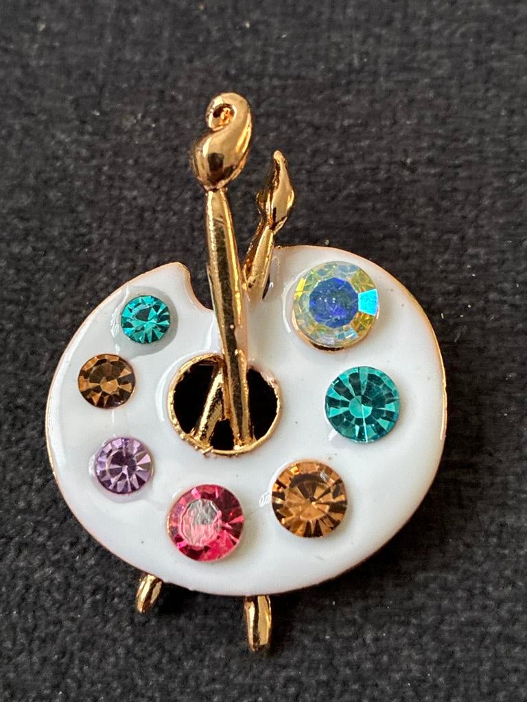 Broche schilderspalet met kwasten, Overige materialen, Gebruikt, Minder dan 4 cm, Ophalen of Verzenden