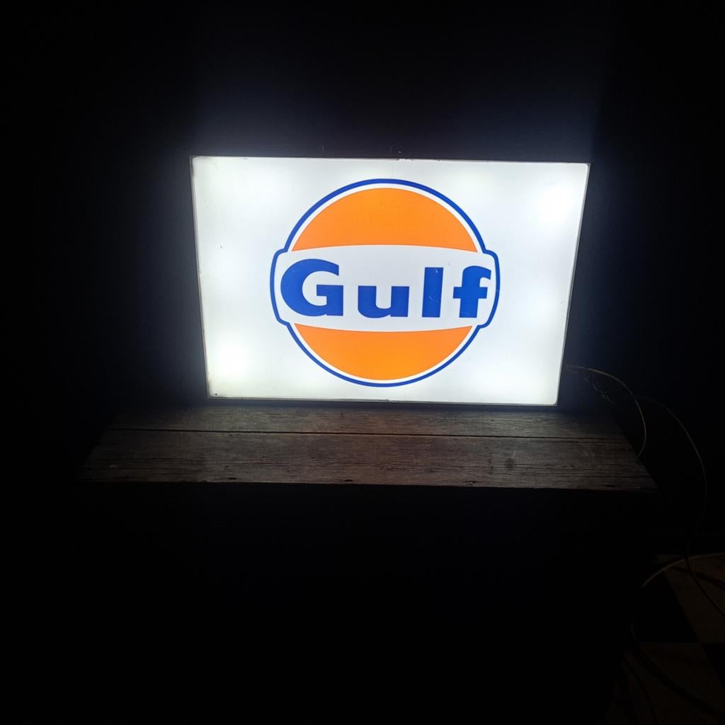 Gulf Oil lichtbakje, Ophalen, Gebruikt, Lichtbak of (neon) lamp