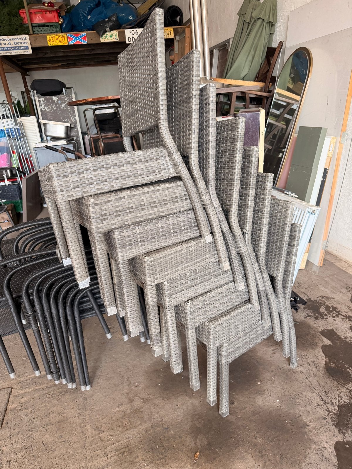 Stapelbare Wicker Tuinstoelen - Grijs (Set van 8), Tuin en Terras, Ophalen, Gebruikt, Wicker, Stapelbaar
