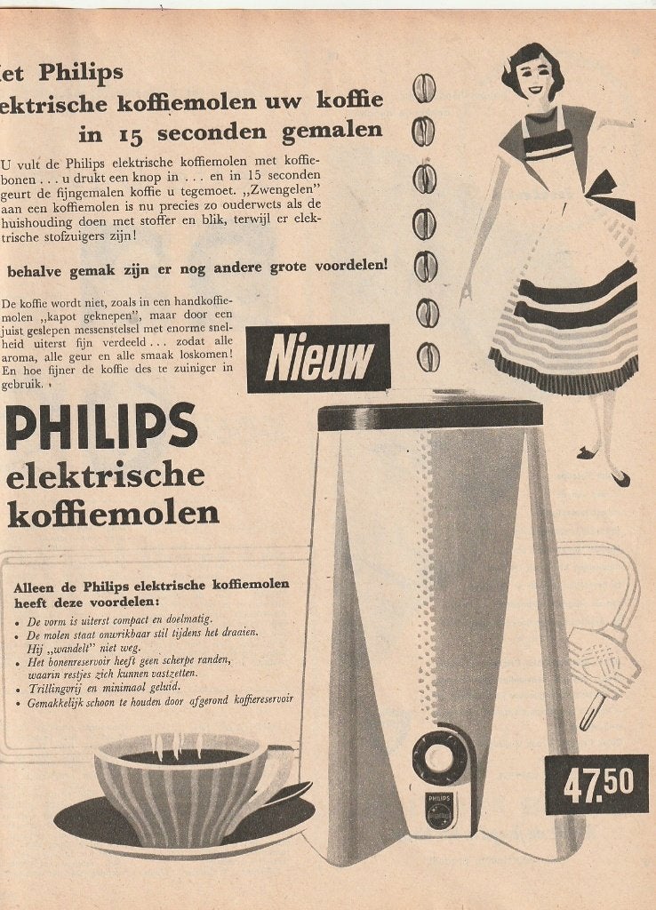 Retro reclame 1956 Philips koffiemolen met veel voordelen, Verzamelen, Verzenden, Overige typen