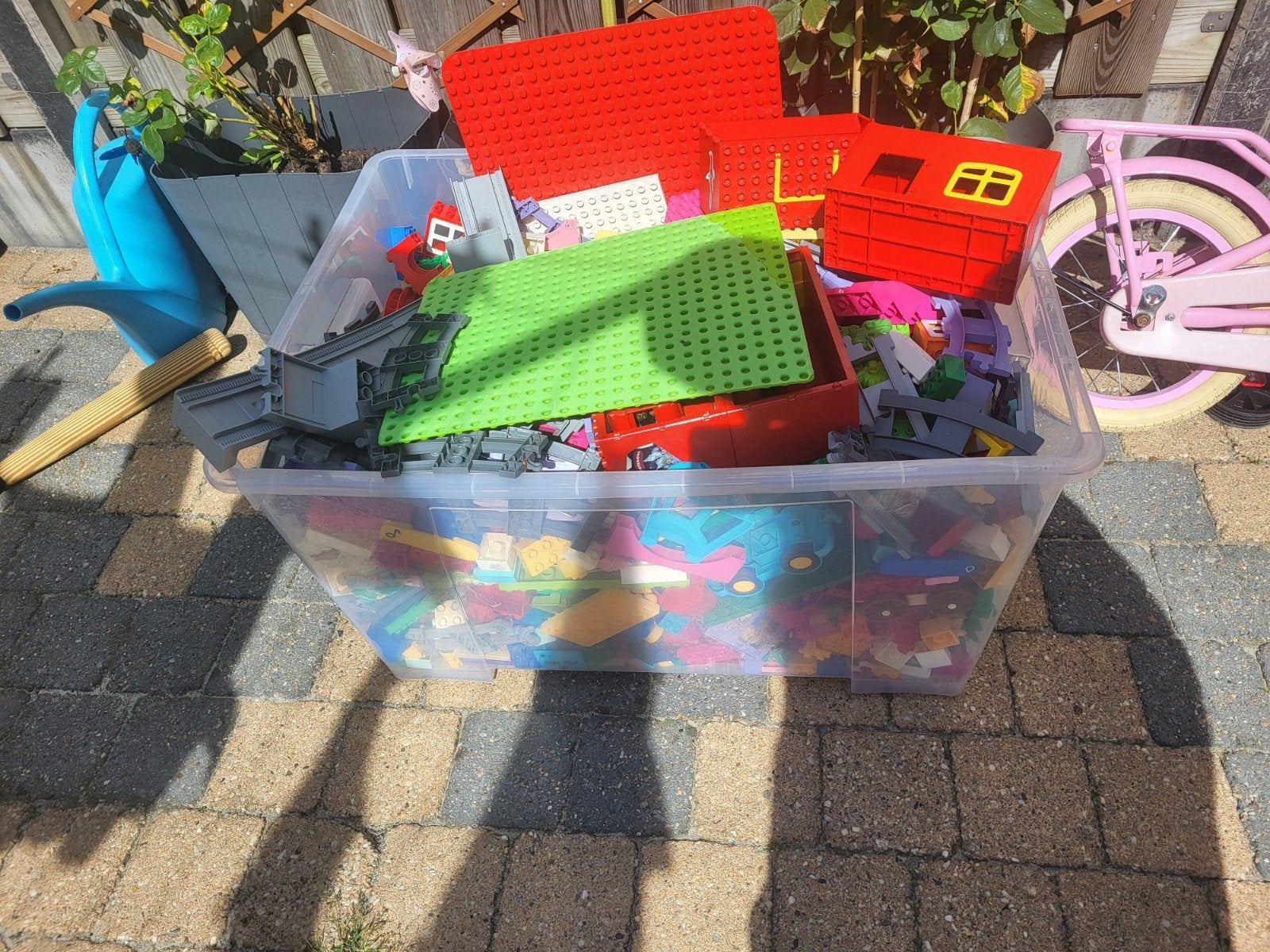 Grote bak Duplo met elektrische trein en rails, Ophalen, Gebruikt, Inclusief extra onderdelen, Duplo