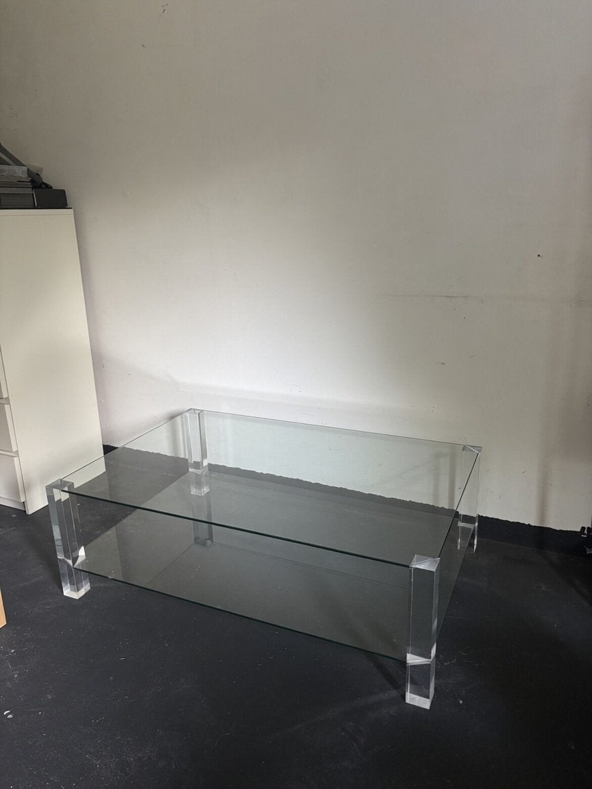 BOR Design The Hague Glazen salontafel met acryl poten, Ophalen, Gebruikt, 50 tot 100 cm, 100 tot 150 cm