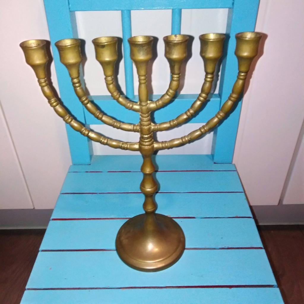 Menorah kandelaar voor 7 kaarsjes, Ophalen, Gebruikt, Overige kleuren, Metaal