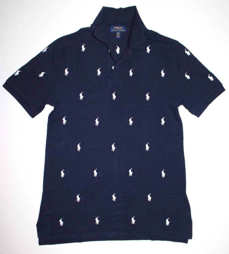 NIEUW Ralph Lauren polo navy allover pony wit maat L 14-16y, Nieuw, Ophalen of Verzenden, Shirt of Longsleeve, Jongen