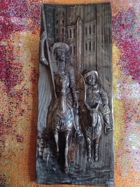 Houten wanddecoratie Don Quichot en Sancho Panza, Antiek en Kunst, Kunst | Beelden en Houtsnijwerken, Handgemaakt, Wanddecoratie