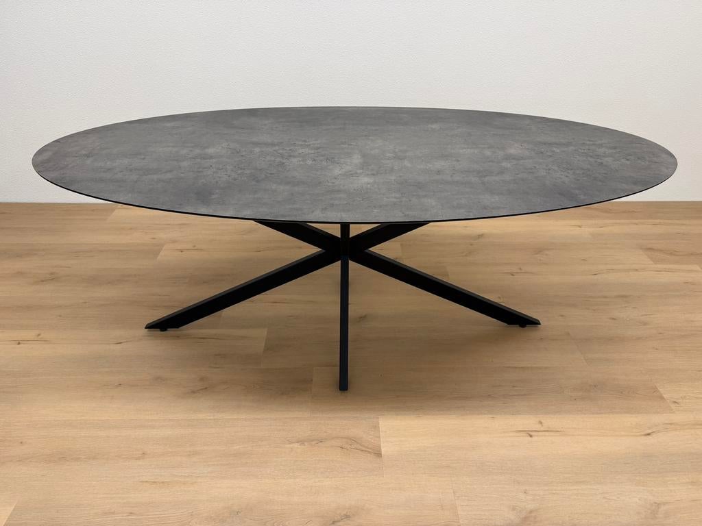 Ovale eettafel HPL Steen 200x100 - Direct Leverbaar, 100 tot 150 cm, 200 cm of meer, Ophalen of Verzenden, Zo goed als nieuw