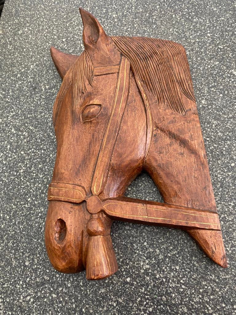 Houten paardenhoofd wanddecoratie, Ophalen of Verzenden, Wanddecoratie, 20 - 50 cm, Hout