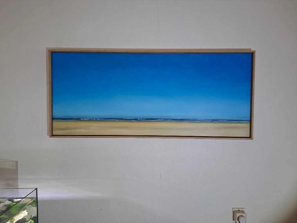 Schilderij zeegezicht olieverf 50x120, Ophalen, Realistisch, Bijzondere lijst, Olieverf
