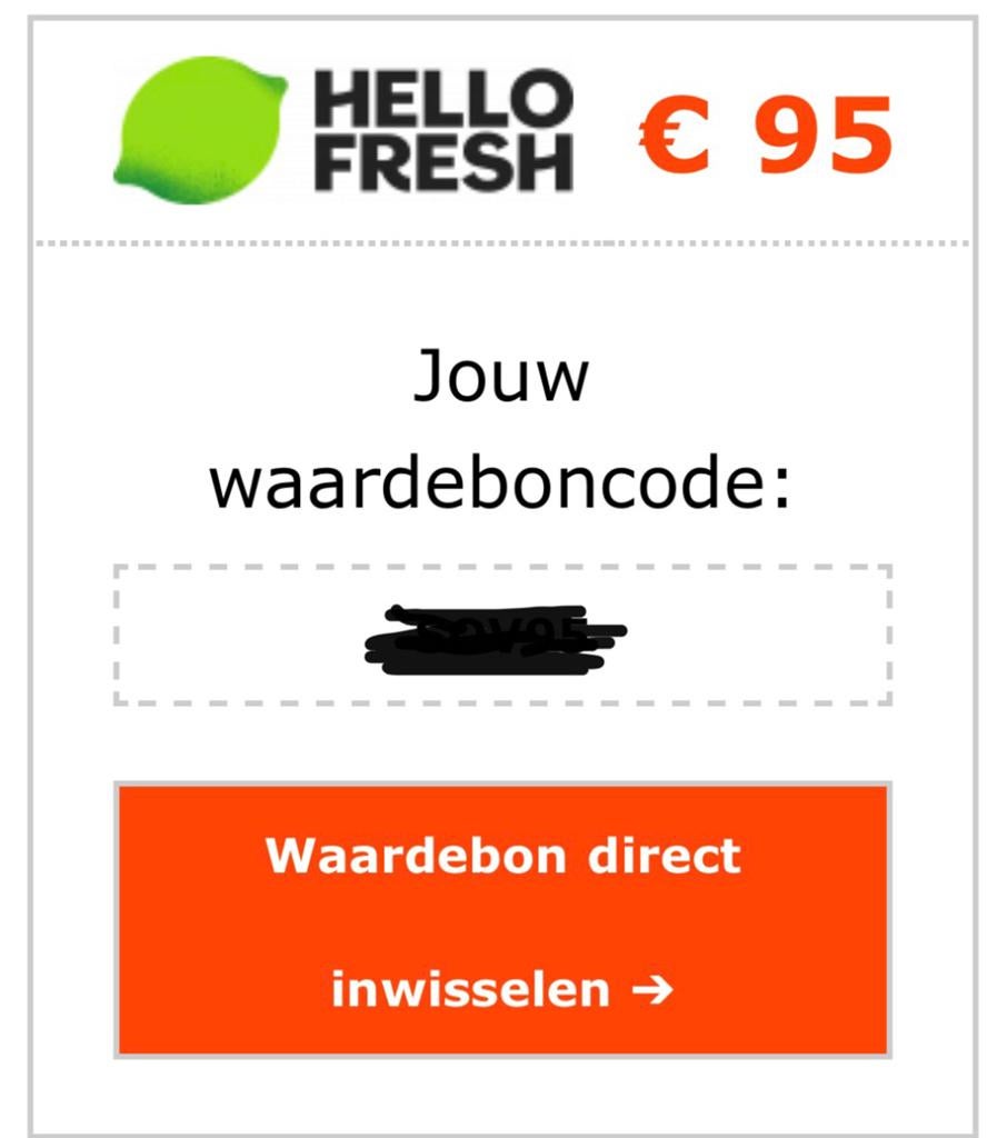 Waardebon Hello Fresh (waarde €95 euro) mag voor weinig weg!, Tickets en Kaartjes, Eén persoon, Kortingsbon