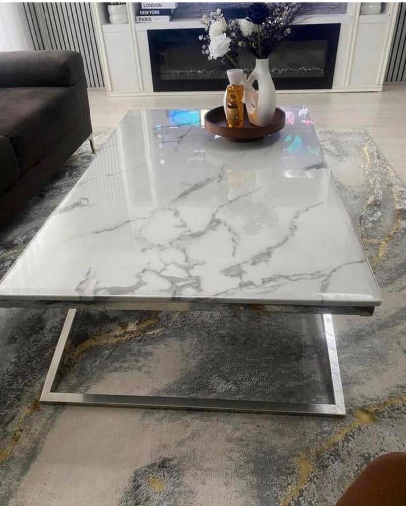 Luxe marmeren eettafel en salontafel set, Huis en Inrichting, Tafels | Salontafels, Ophalen, 50 tot 100 cm, Zo goed als nieuw