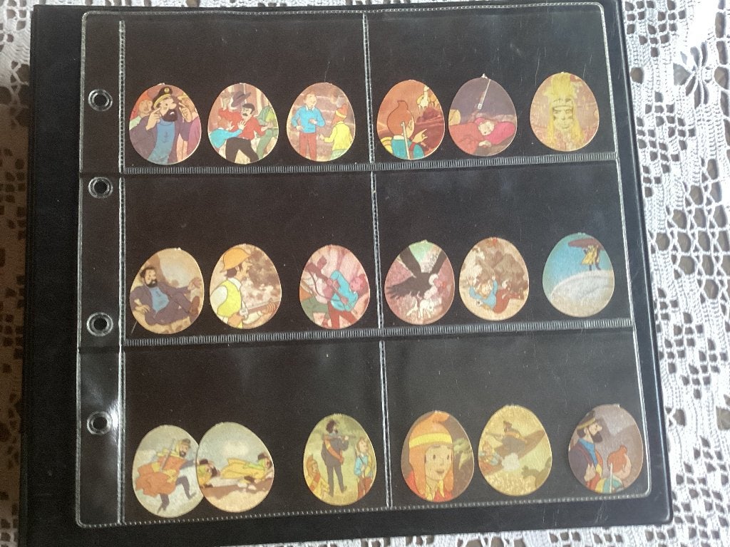 60 kleine stickers Kuifje Volledige reeks MONTY GUM, Ophalen of Verzenden, Gebruikt, Meerdere stickers