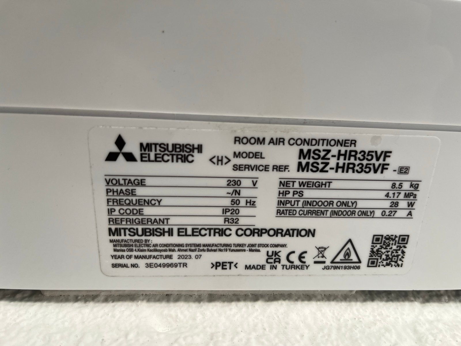 Mitsubishi MSZ-HR35VF Airco - Zelf demonteren, Minder dan 60 m³, 3 snelheden of meer, Ophalen of Verzenden, Zo goed als nieuw