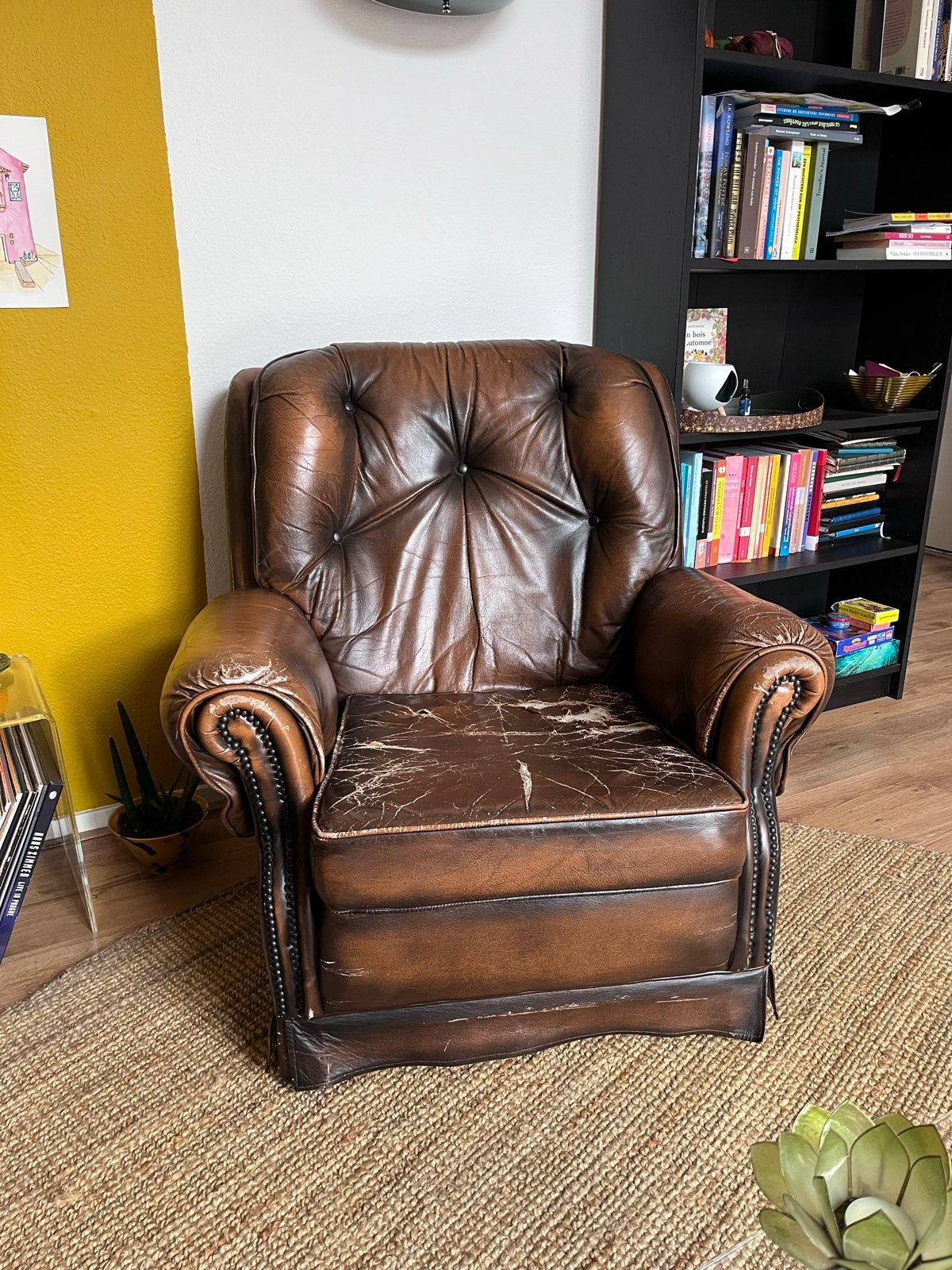 Klassieke Engelse leren fauteuil, Huis en Inrichting, Fauteuils, Gebruikt, Leer, 75 tot 100 cm, Minder dan 75 cm, Ophalen