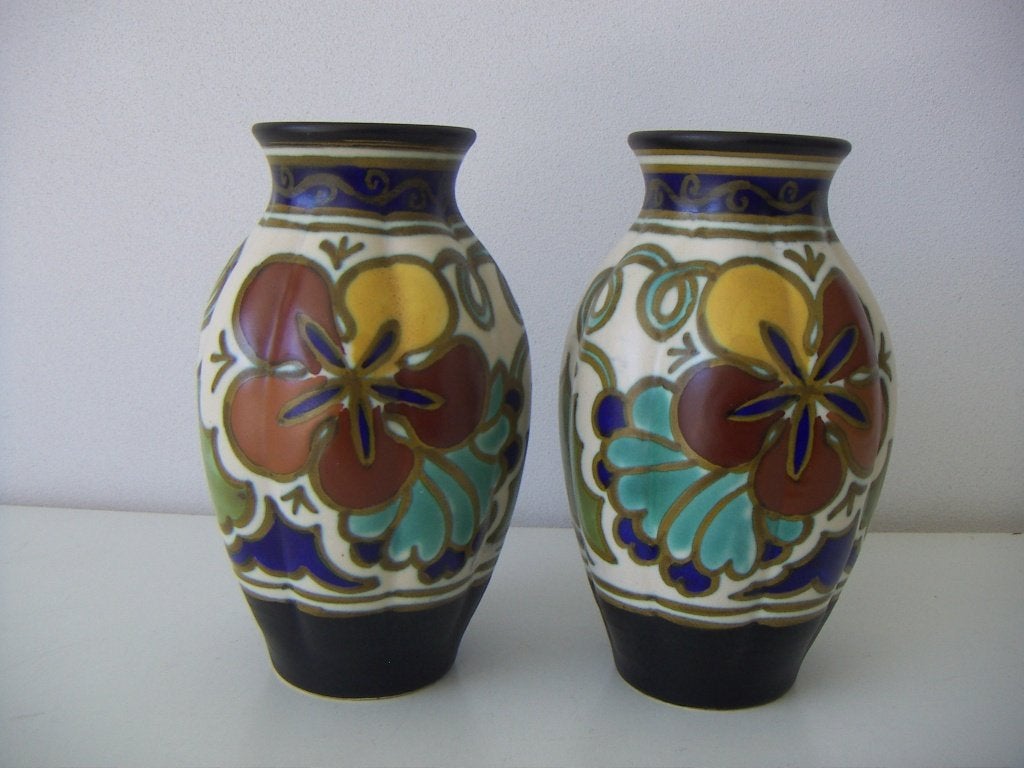 2 x Zuid Holland Gouda plateel keramiek vazen jr.1928. Fata., Antiek en Kunst, Ophalen of Verzenden