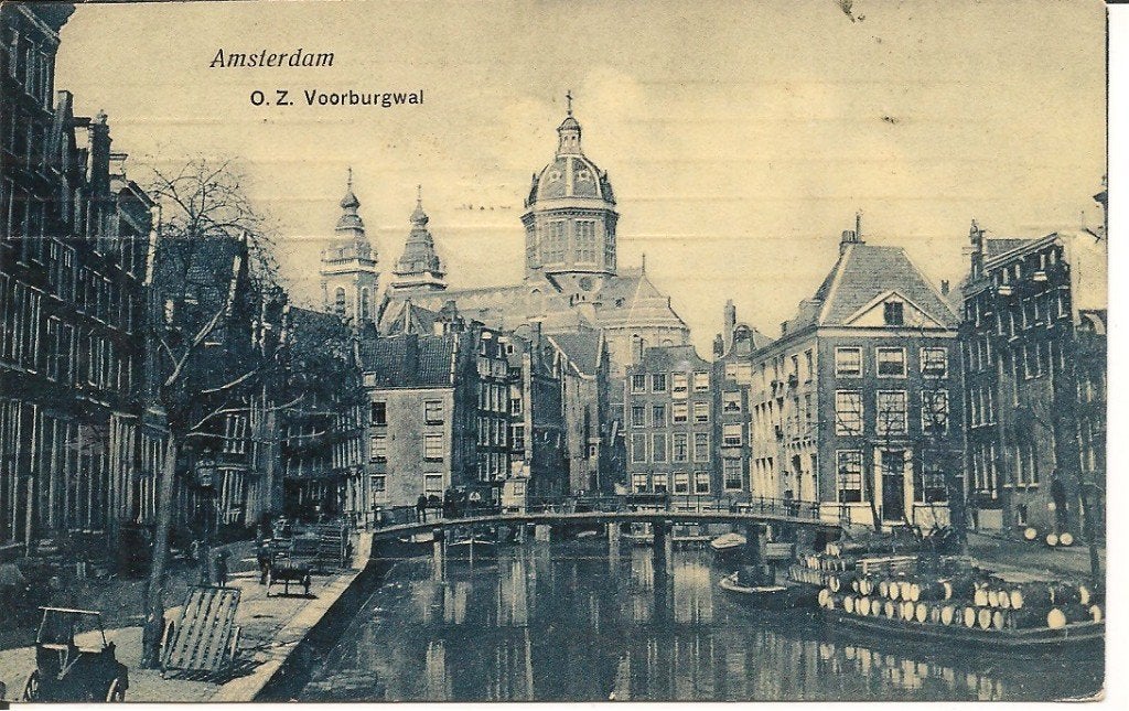 O.Z. Voorburgwal Amsterdam - Antieke Briefkaart 1907, Ophalen of Verzenden, Voor 1920, Gelopen, Noord-Holland
