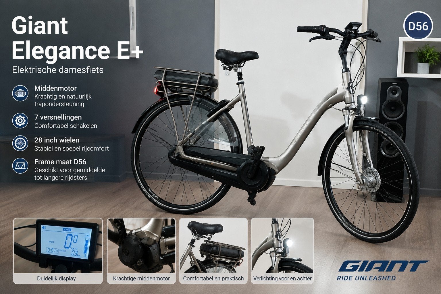 Elektrische fiets Giant Elegance E+  met middenmotor 28" D56, Fietsen en Brommers, Zo goed als nieuw, Elektrische fiets Giant Elegance E+