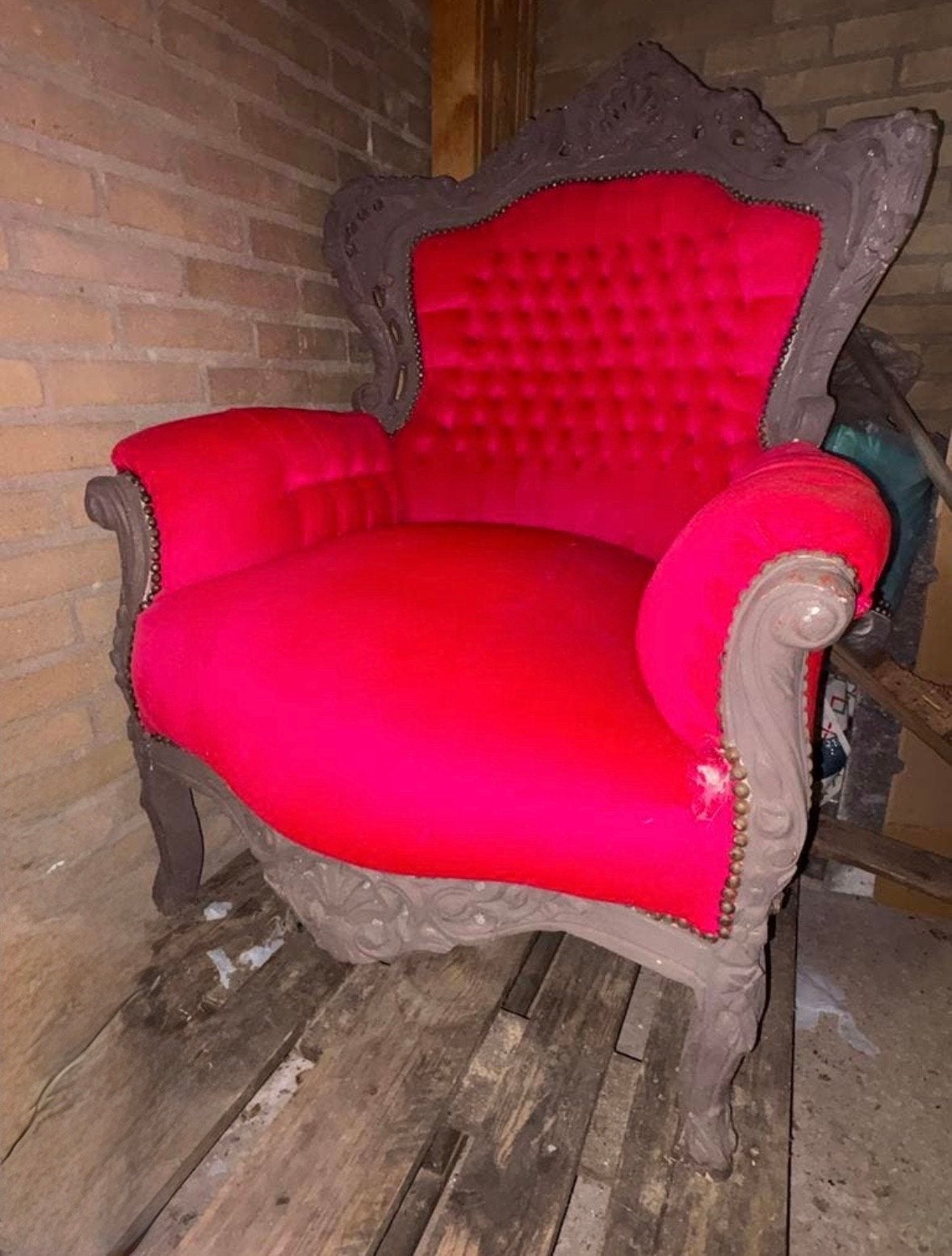 Vintage Roze Fluweel Troonstoel - Barok Stijl, Ophalen