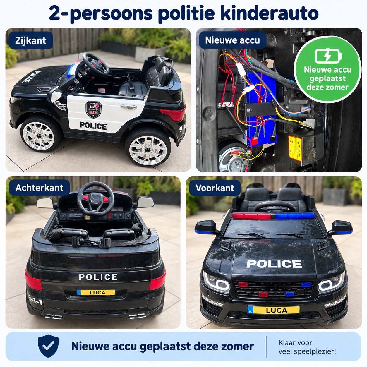 2-persoons 12V Elektrische Politieauto Kinderauto Vrooomy, Kinderen en Baby's, Gebruikt