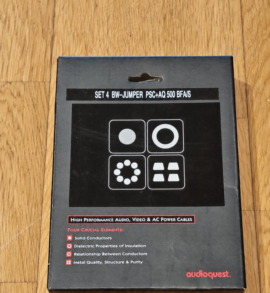 Audioquest BiWire Jumpers (PSC+) + banana (500 series), Audio, Tv en Foto, Verzenden, Zo goed als nieuw, Minder dan 2 meter, Luidsprekerkabel