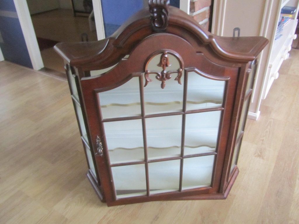 Oud Vitrine Kastje, 73 cm hg, 67cm br,19 cm dp ,erg mooi, Huis en Inrichting, Kasten | Vitrinekasten, Ophalen, Met deur(en), Glas