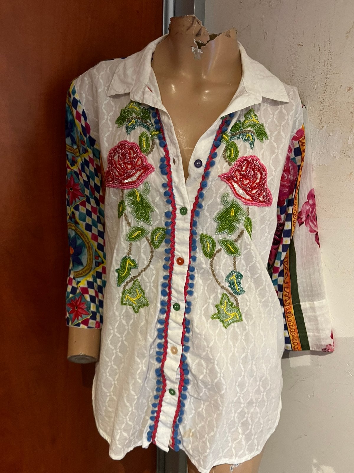ANTICA sartoria blouse met kralen maat s zgan, D, G, Wit, Ophalen of Verzenden