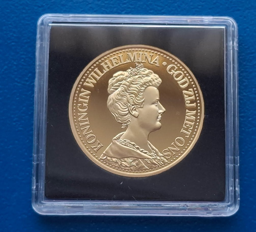 Originele Herslag 10 Gulden 1911 - Wilhelmina, Verzenden, Brons, Nederland