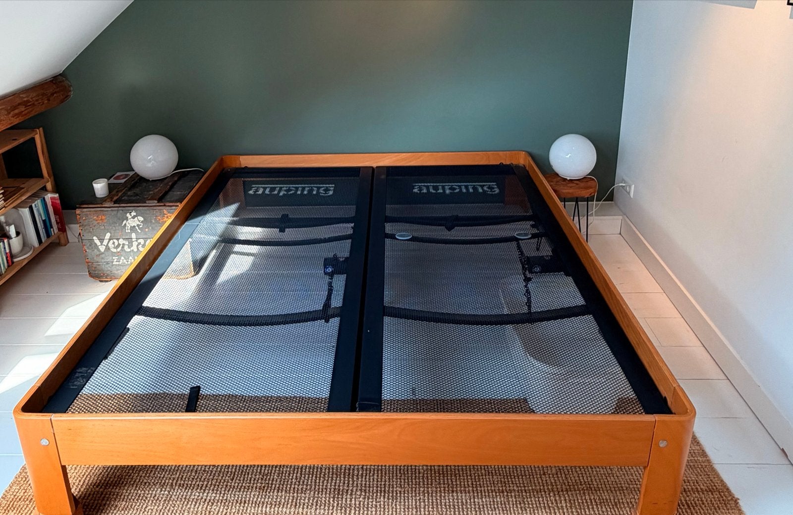 Auping Auronde bed met verstelbare spiraalbodems, Huis en Inrichting, Ophalen, Bruin, Tweepersoons, 180 cm
