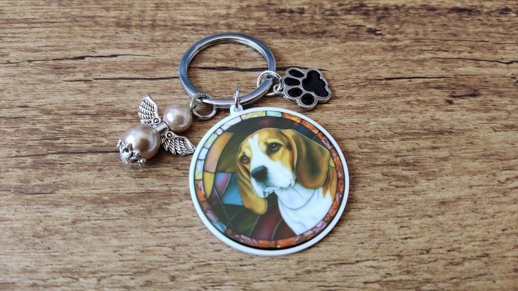 Sleutel/Tashanger Beagle groot rond met lucky angel, Dieren en Toebehoren, Honden-accessoires, Verzenden, Nieuw