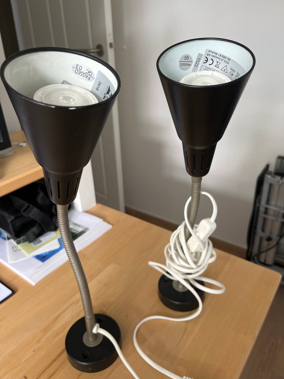 Twee flexibele wandlampen - max 40 cm, Huis en Inrichting, Lampen | Wandlampen, Ophalen of Verzenden, Gebruikt, Metaal