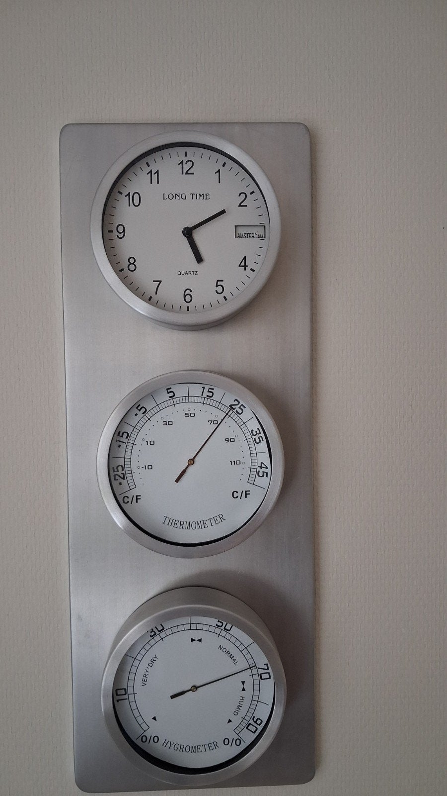 Wandklok met thermometer en hygrometer, Ophalen, Analoog, Zilver, Overige merken