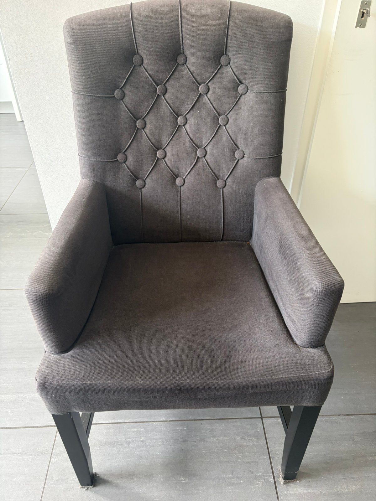 Zes grijze eettafel stoelen, Huis en Inrichting, Stoelen, Ophalen, Gebruikt, Vijf, Zes of meer stoelen, Stof