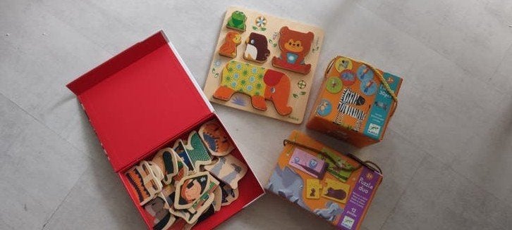 Djeco spel/ puzzels 4  delig, Kinderen en Baby's, Ophalen of Verzenden, Gebruikt