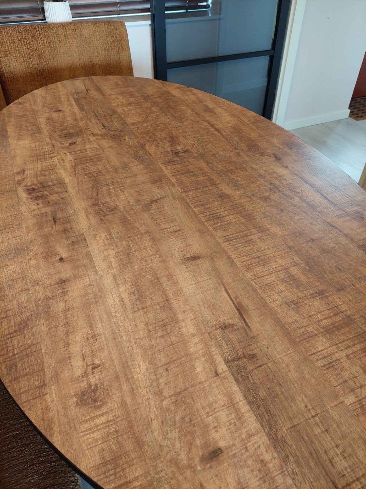Ovale lamulux eettafel kleur mango, Huis en Inrichting, Ophalen, Ovaal, 200 cm of meer, 100 tot 150 cm