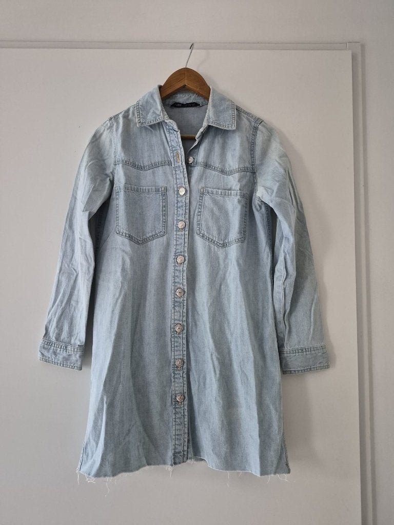 Lange spijkerblouse Zara maat XS dames - blauw - katoen, Blauw, Zara, Ophalen of Verzenden, Zo goed als nieuw