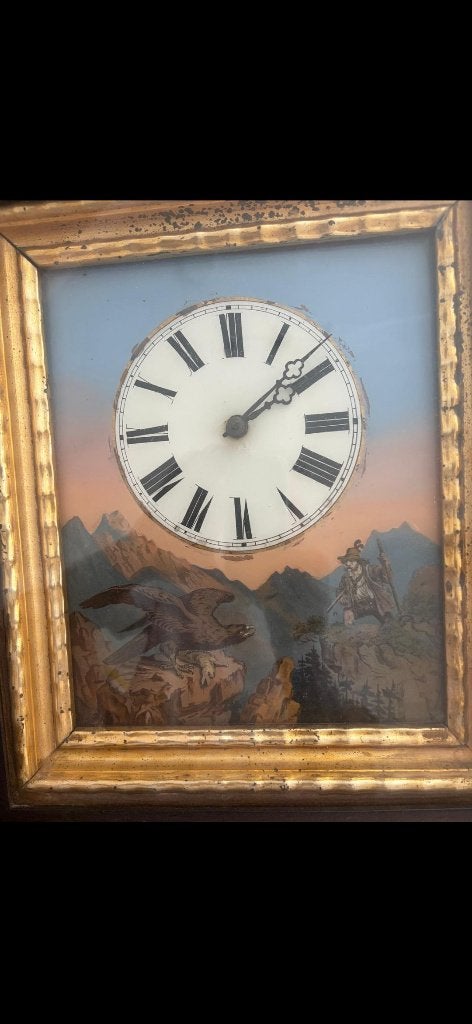Antieke wandklok op het schilderij, Ophalen of Verzenden